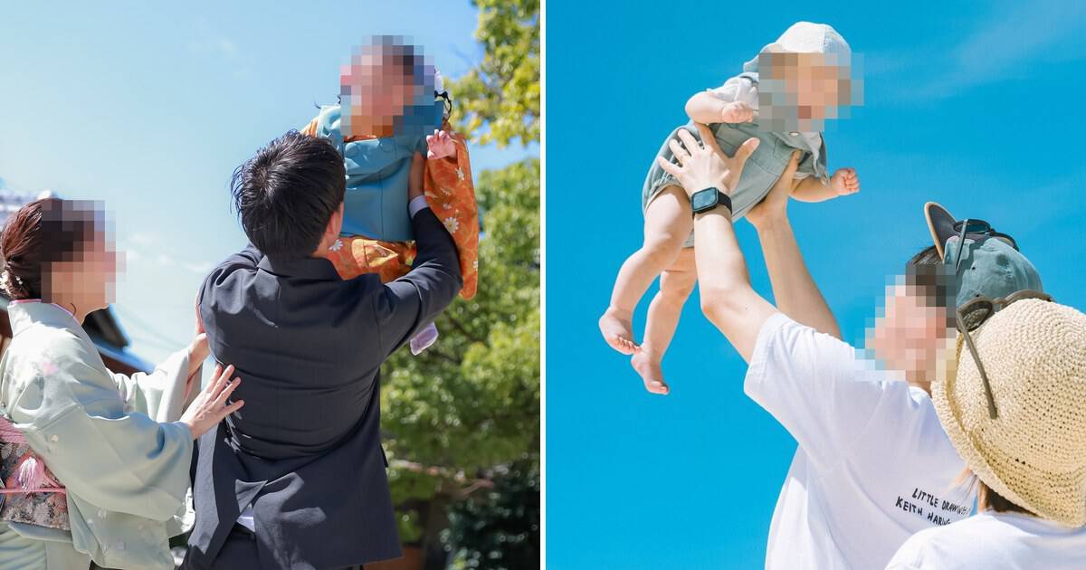 今回の七五三と2024年7月の宮古島で娘を持ち上げる写真の比較